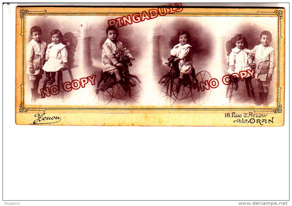 Algérie rare CDV Mosaïque montage Zenou Rue d´Arzew Oran enfant jouet cheval tricycle