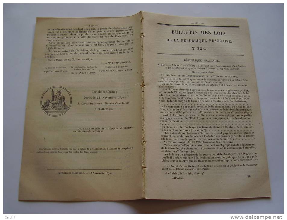 Organisation du peloton d´éxécution militaire des condamnés à mort....Chemin de fer de Blaye à Coutras et Arzew à Saida