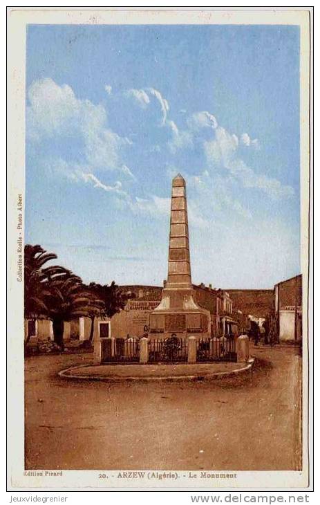 1931 - ARZEW - Le Monument - SUPERBE CPA - RARE