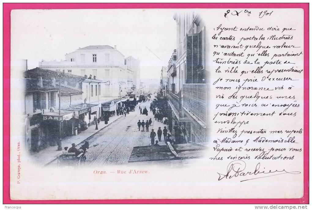 1600 - ALGERIE - ORAN -  Rue d´Arzew   (dos non divisé)
