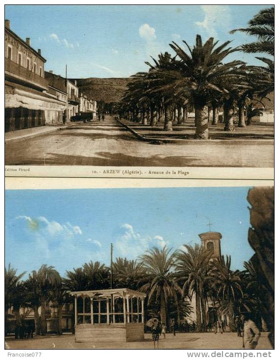 ARZEW  TROIS CARTES PLACE DE L'EGLISE   AVENUE DE LA PLAGE  LE MONUMENT