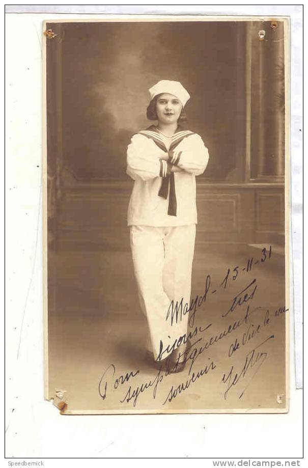14697 carte photo femme travestie en marin .  ! état ! Photo-mondiale , 25 rue d´arzew ; Oran -mayol 1931