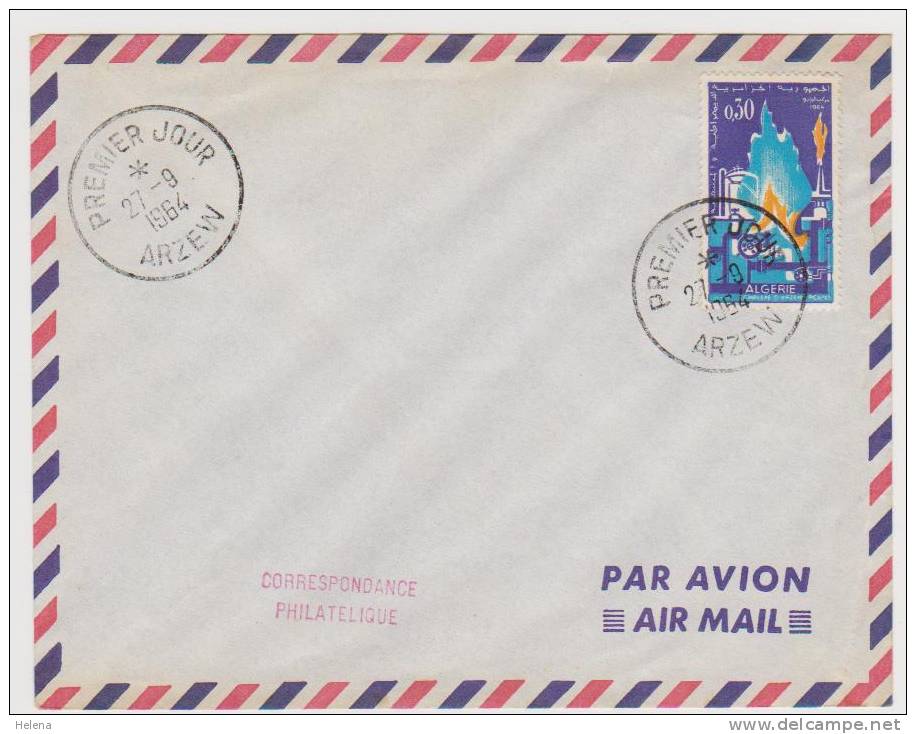 ENVELOPPE CORRESPONDANCE PHILATELIQUE PAR AVION . ARZEW . PREMIER JOUR 27/9/1964
