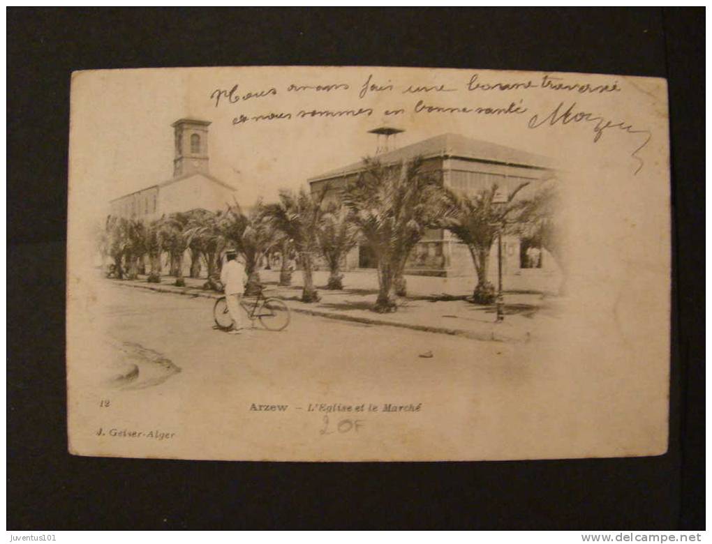 CPA ALGERIE-Arzew-L'église et le Marché