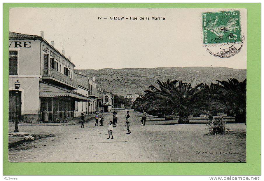 ARZEW  Rue de la Marine,Café Restaurant de la Nèvre, animée, Collec. Idéale RD