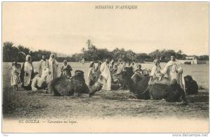 CPA ALGERIE   EL GOLEA  CARAVANE AU REPOS MISSIONS D´AFRIQUE  CHAMEAUX  SCANS RECTO VERSO