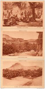 Lot de 6 CPA. AGENDA PLM 1930. El Goléa, Village de Rouffi, Bou-Saada, Gorges d´El Kantara, Kabilie, Colomb Béchar).