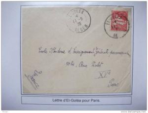 Algérie. Lettre El Golea / Alger 1936