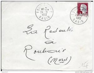 marque postale , Algérie, Surcharge EA  en 1962 sur  marianne  , oasis de  TOUGGOURT