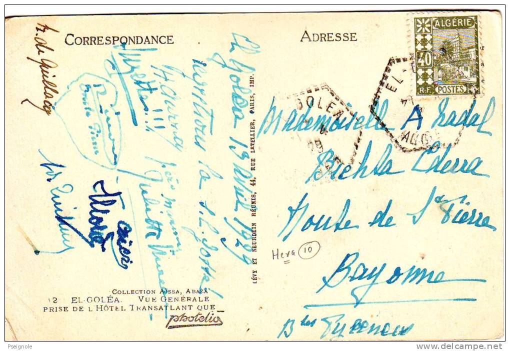 cachet HEXAGONAL de EL GOLEA Alger ALGERIE , obl RARE