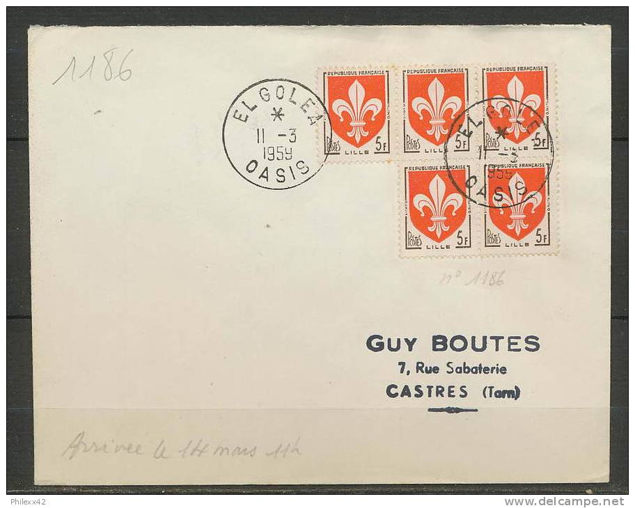 3587 - N° 1186  Armoiries de villes. Lille. bloc 5 el golea 11/3/1959  Lettre complète - france