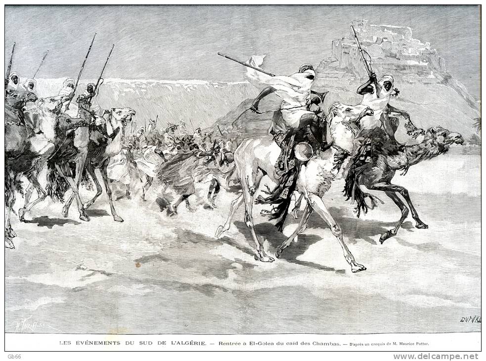 Algérie, rentrée à El-Golea du caïd des Chambas          gravure, photo      1891