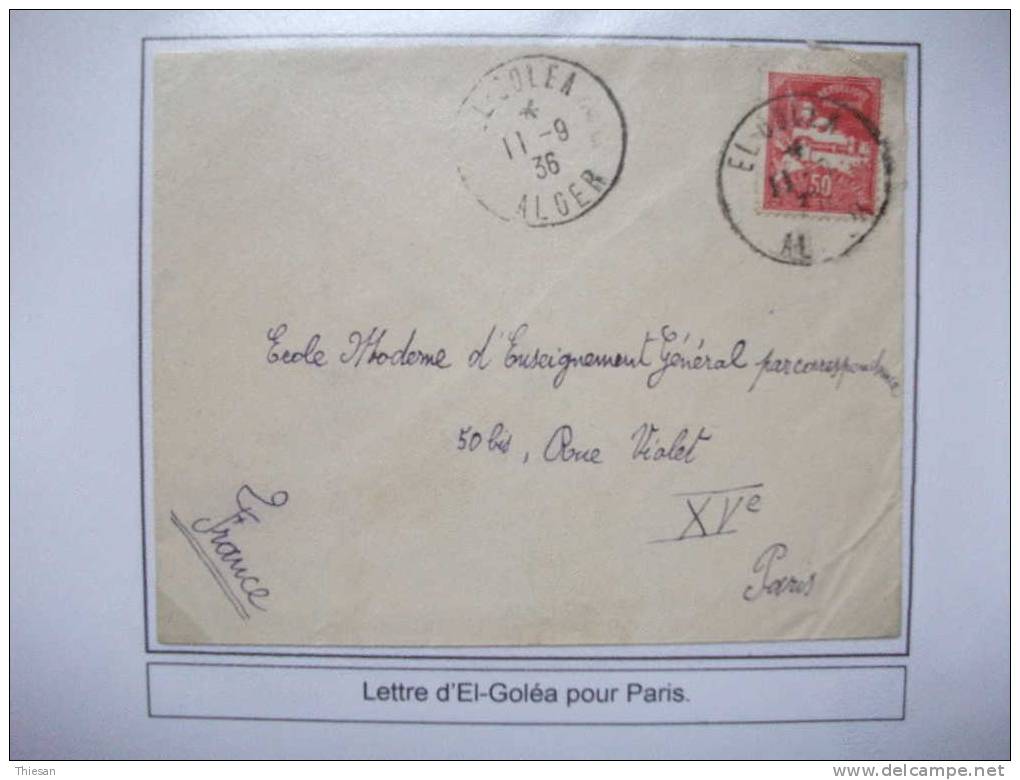 Algérie. Lettre El Golea / Alger 1936