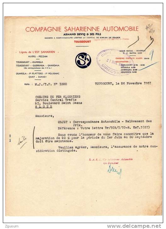 Algerie /  Compagnie Saharienne Automobile / Touggourt  1951 .RARE