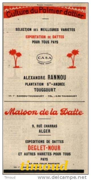 CULTURE DU PALMIER DATTIER / MAISON DE LA DATTE / RANNOU / TOUGGOURT / ALGER  /  PUB 1949