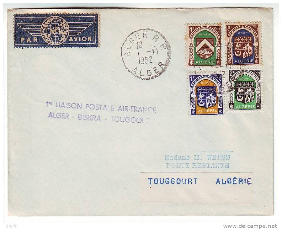 1 Liaison Postale AIR FRANCE  Alger-Biskra-Touggourt 1952,First postal Flight,vol,Flug,volo