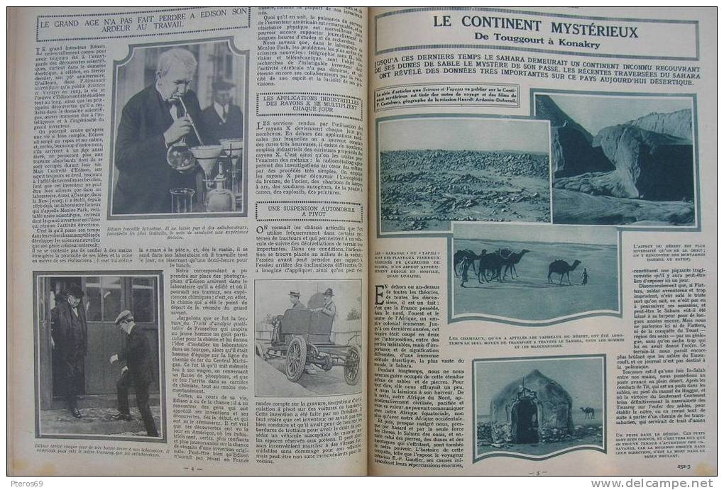 SCIENCES ET VOYAGES 1924 N°252THOMAS EDISON/USA SCULPTURE D'UNE MONTAGNE/TOUGGOURT-KONAKR Y/LOS ANGELES/CONGO BELGE/SEV