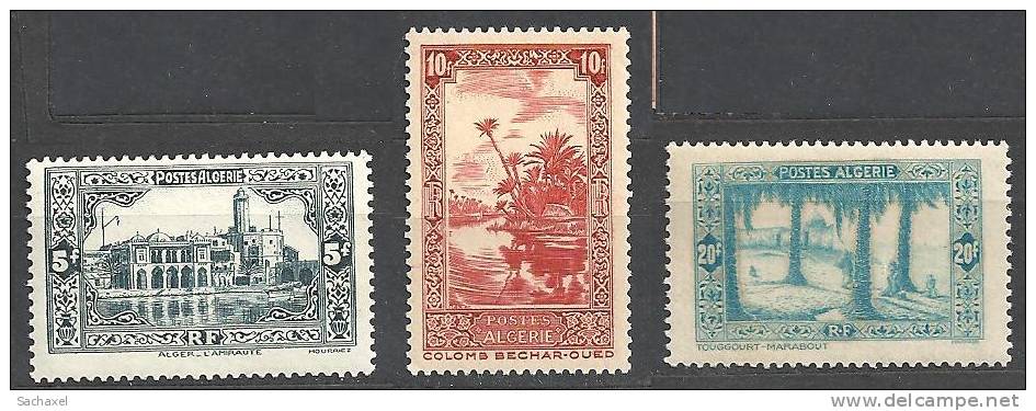 1937  Alg.  n° 124  à 126   Nf** .  Alger (4f) , Touggourt (10f) ,  Colomb Bechar (20f)