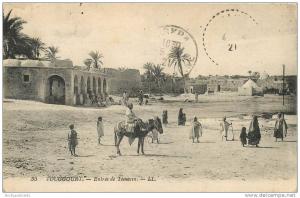 ALGERIA -TOUGGOURT - ENTREE DE TEMACIN - PM 1921 - HORSE, PEOPLE IN VILLAGE - VINTAGE ORIGINAL POSTCARD