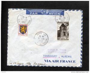 =*= Blason 903 921 sur belle lettre Paris 118>>>>Touggourt Algérie par 1er vol Alger-Touggourt 31 10 1952 =*=