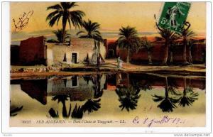 CPA-ALGERIE-1911-SCENES ET TYPES-DANS L'OASIS DE TOUGGOURT-ON APPERCOIT 2 PERSONNAGES