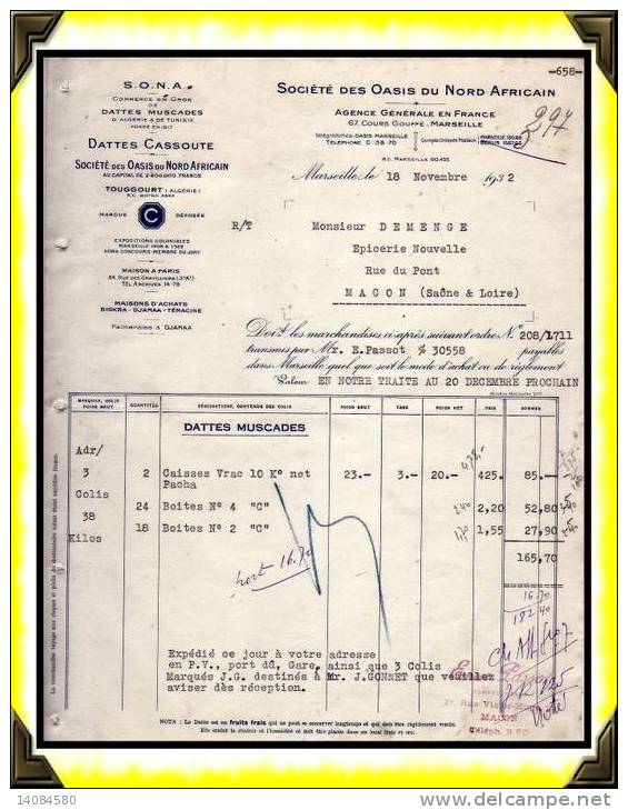 1932  -  Ets SONA  -  Dattes muscades à Touggourt  -  Algérie