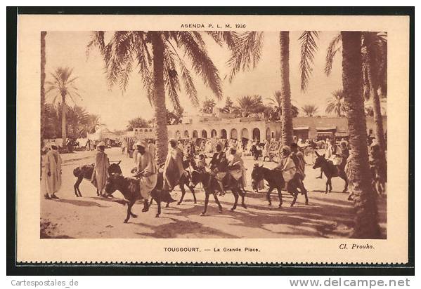 CPA Touggourt, La Grande Place, MÀnner reiten auf Eseln