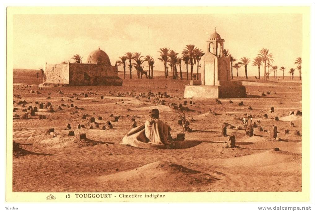 CPA Carte photo Sépia neuve ALGERIE 15 TOUGGOURT – Cimetière indigène koubbas tombeaux des rois palmeraie Dewamme TBE $$