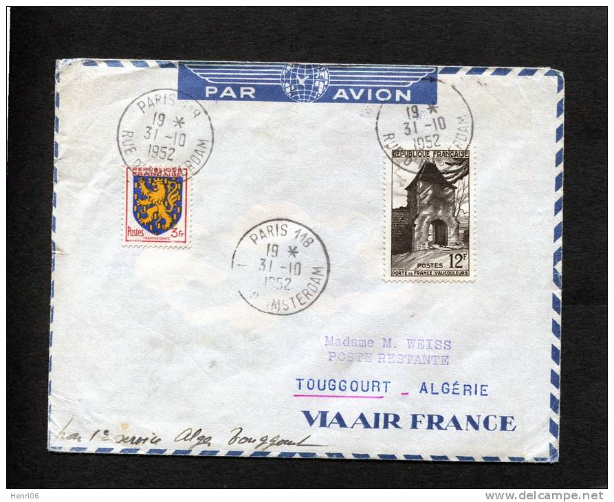 =*= Blason 903+921 sur belle lettre Paris 118>>>>Touggourt Algérie par 1er vol Alger-Touggourt 31 10 1952 =*=