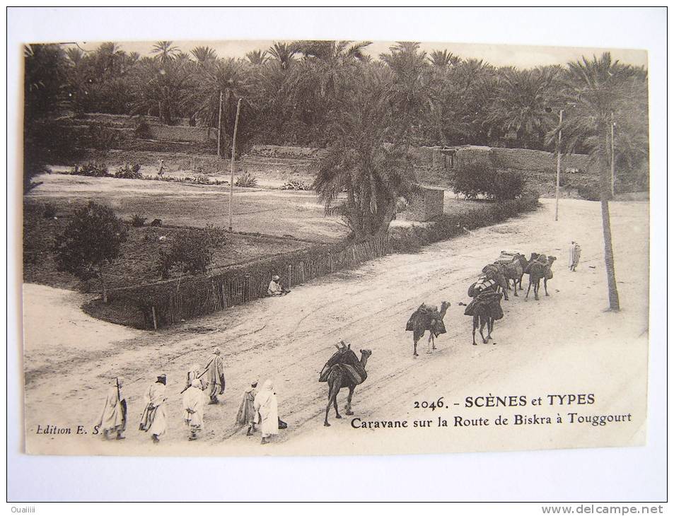 cpa, très belle vue animée, Scènes et types, Caravane sur la route de Biskra à Touggourt