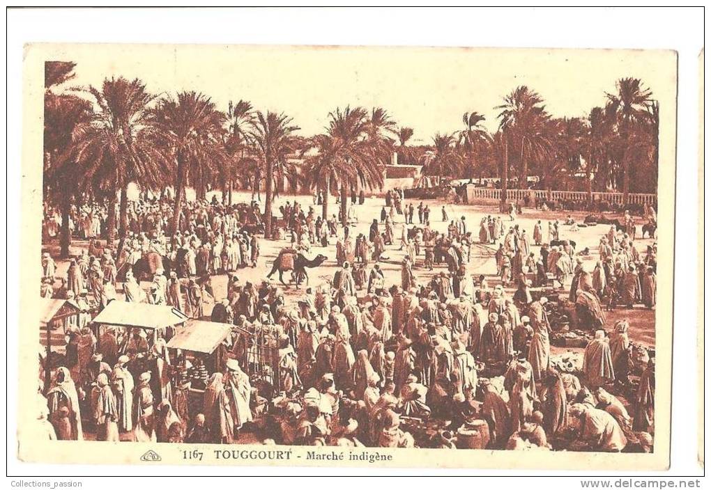 CP, Algérie, Touggourt, marché indigène,1927, voyagée