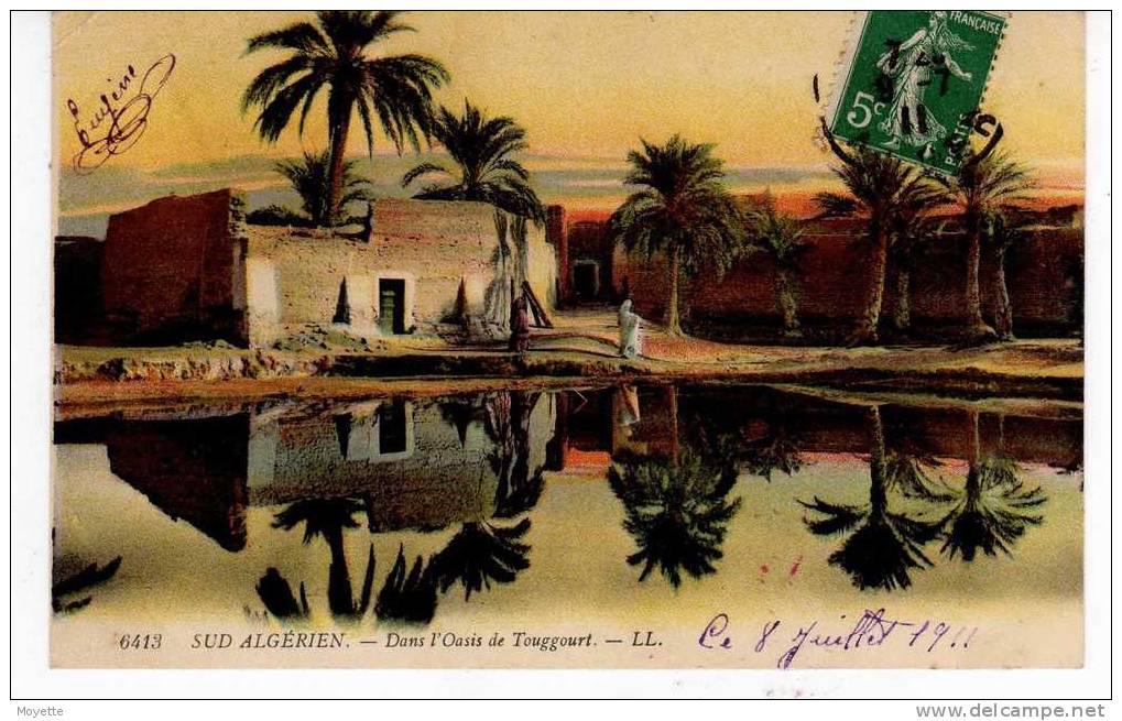 CPA-ALGERIE-1911-SCENES ET TYPES-DANS L'OASIS DE TOUGGOURT-ON APPERCOIT 2 PERSONNAGES