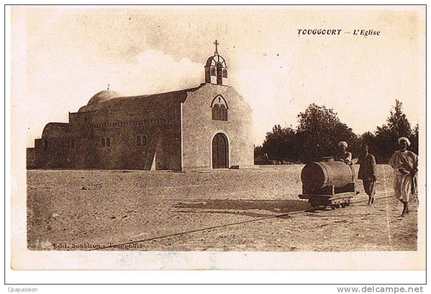 TOUGGOURT - L´Eglise-- Animée - cpsm sépia - écrite 1928 -Collect PROUHO -L´AFRIQUE-Edit Soubiran