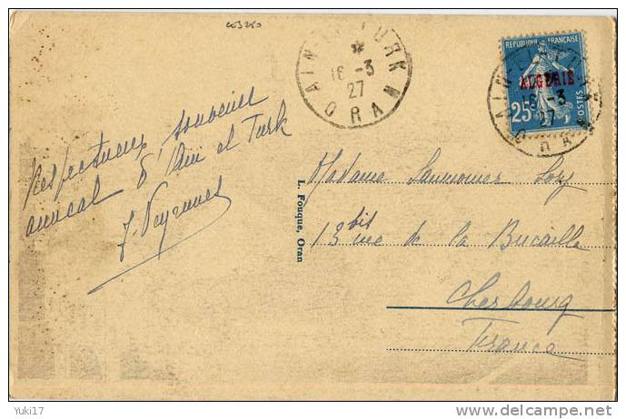 CACHET ALGERIE AIN EL TURK ORAN SEMEUSE 25c SURCHARGE