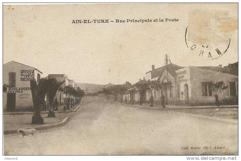 Ain el Turk Oran  Rue Principale et La poste voyagé 1927 Boulangerie Martinez