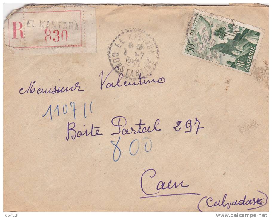 El Kantara 1950 - lettre recommandée Algérie avec étiquette recommandation