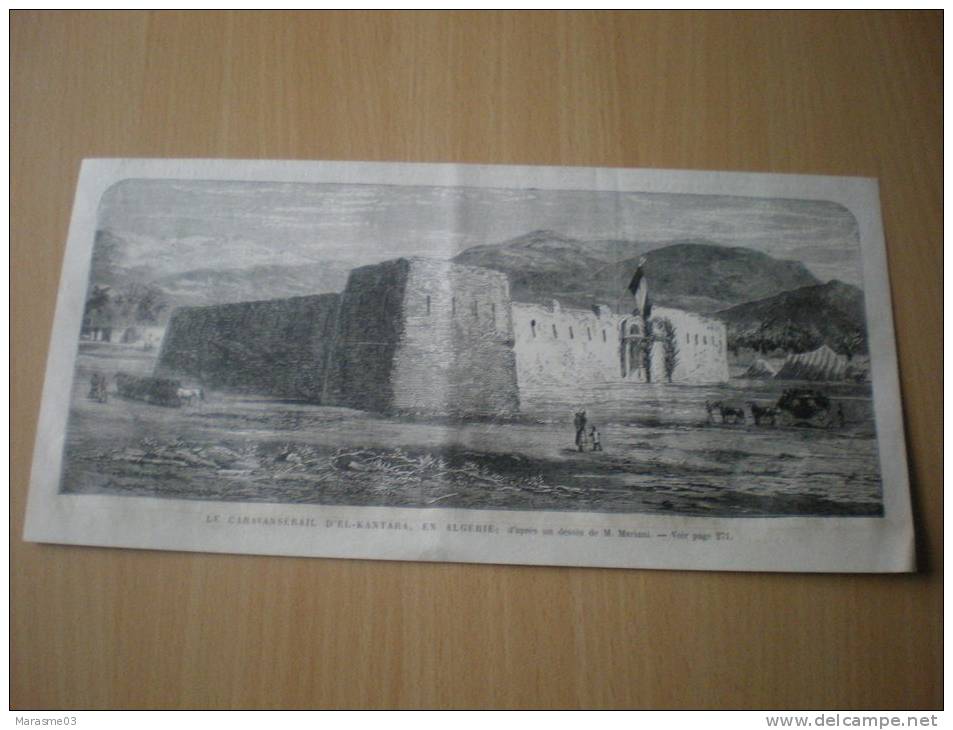 GRAVURE DU XIX° SIECLE - ALGERIE - LE CARAVANSERAIL D'EL-KANTARA
