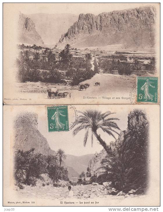 ALGERIE  -  EL KANTARA  -  2 Cartes  Village et ses Gorges ; Le pont en fer  -