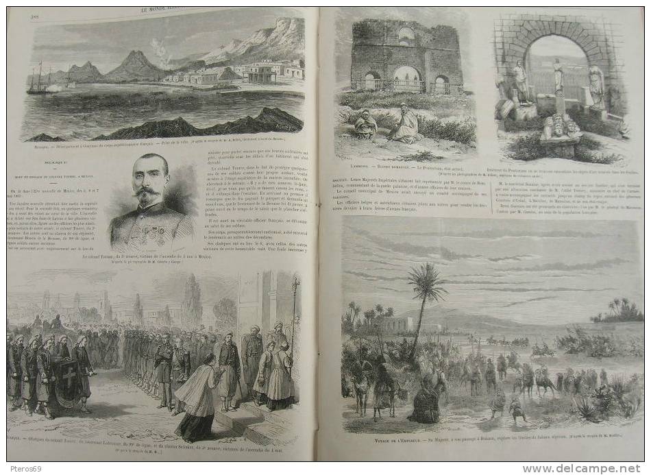 MONDE 1865 N°428TOULON LANCEMENT CUIRASSE/MEXIQUE GUAYMAS/ALGERIE LAMBESSA RUINE ROMAINE OASIS EL-KANTARA/DERBY D'EPSOM