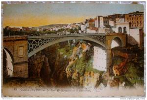 CPA ALGERIE CONSTANTINE LE PONT EL KANTARA SUR LE RHUMMEL ANIMEE