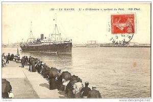 76 LE HAVRE paquebot  El-Kantara sortant du port, CP 1909, autographe Richard Wright