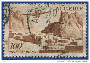 1949-53  - France -  Algérie  - Poste Aérienne - Gorges d´El Kantara - 100 frs brun-lilas -