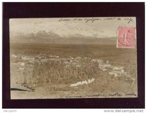 carte photo bouira & son djurdjura couvert de neige , train au 1er plan signon photo bouira