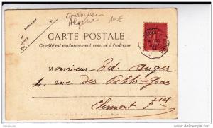 ALGERIE - 1904 - CARTE POSTALE avec CACHET CONVOYEUR LIGNE BORDJ-BOUIRA à ALGER - TYPE SEMEUSE