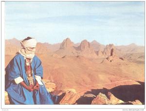 carte postale algérie, le hoggar, l'homme bleu, touareg, nomade