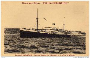 CPA   PAQUEBOT HOGGARSERVICE RAPIDE DE MARSEILLE A LA COTE D'AFRIQUE---PUBLICITE BUVEZ AUX REPAS   VICHY-CELESTINS