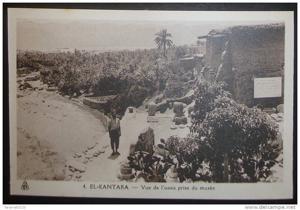 CPA ALGERIE EL KANTARA VUE DE L'OASIS PRISE DU MUSEE ANIMEE