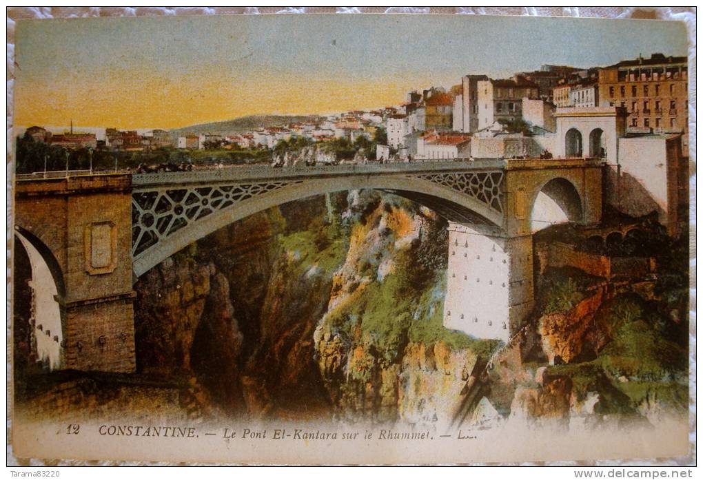 CPA ALGERIE CONSTANTINE LE PONT EL KANTARA SUR LE RHUMMEL ANIMEE