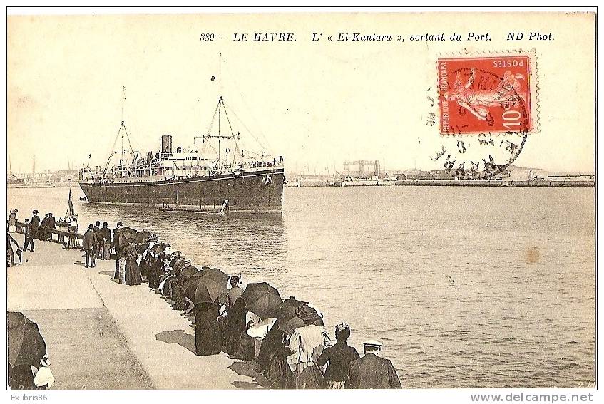 76 LE HAVRE paquebot  El-Kantara sortant du port, CP 1909, autographe Richard Wright