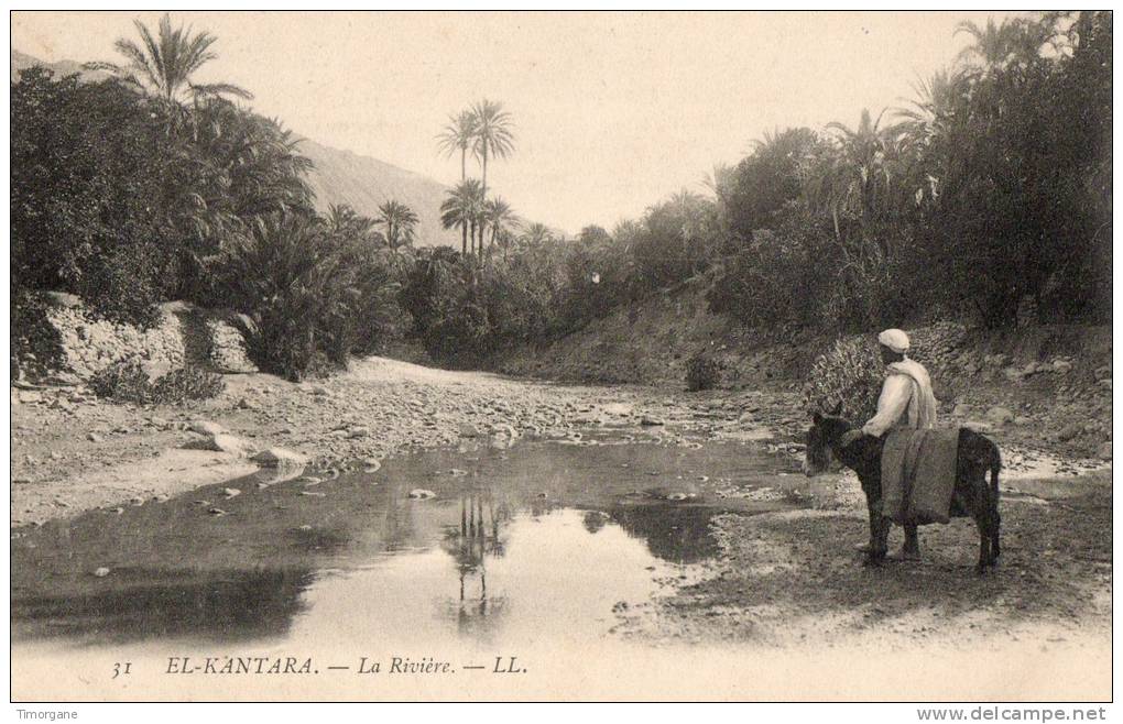 CPA 747 CPM Algérie El-Kantara La Rivière Paysan sur un âne Flamme Lycée de Bourges Le Proviseur